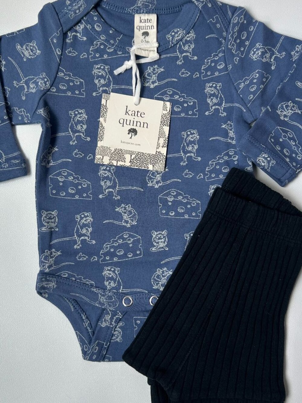 NWT Kate Quinn Baby Set 0-3M Mouse Cheese Bodysuit Shorts Organic Cotton